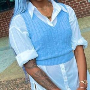 NEW| Women’s Cropped V-Neck Baby Blue Sweater Vest